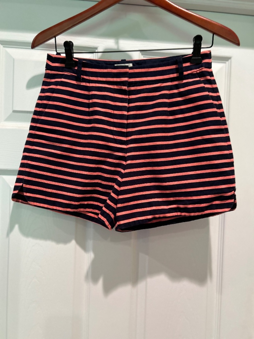 J Crew Women's Striped Shorts Coral/Navy